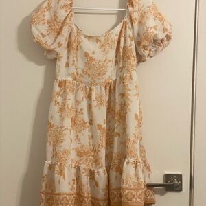 Floral Orange and White Mini Dress